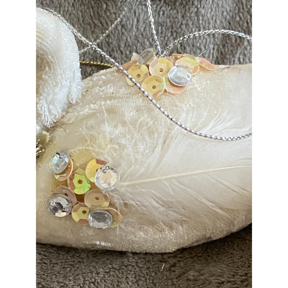 Vtg KATHERINE'S COLLECTION ~Pair of Velvet Feather Sequin Glitter Swan Ornaments - Picture 14 of 15